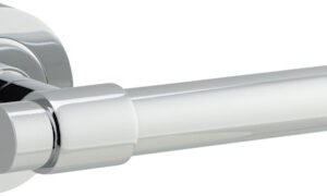 Modern chrome door handle on a white background, ideal for sleek and contemporary interiors.