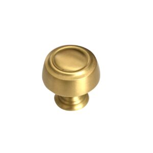 Shiny brass cabinet knob on a white background, perfect for modern and classic kitchen designs.