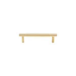 Modern brushed golden horizontal cabinet pull handle on a white background.