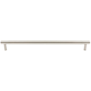 Modern brushed silver horizontal cabinet pull handle on a white background.