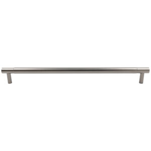 Modern brushed silver horizontal cabinet pull handle on a white background.