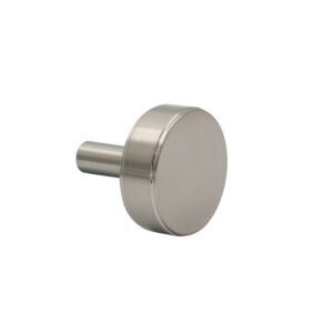 Silver cabinet knob on a white background.