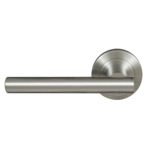 Stainless steel door handle on a white background, ideal for modern home and office use.