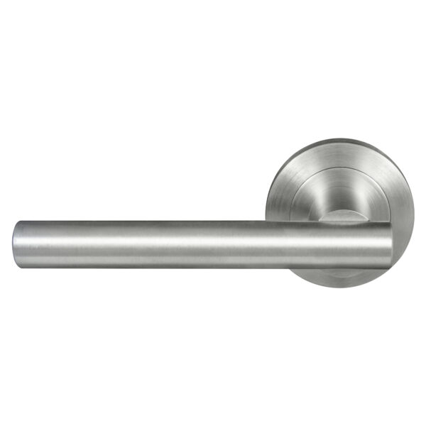 Stainless steel door handle on a white background, ideal for modern home and office use.